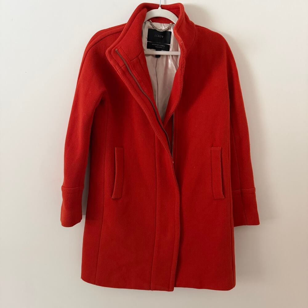 J Crew Stadium Cloth by Nello Gori Wool Blend Orange Zip Up‎ Coat Jacket Size 2